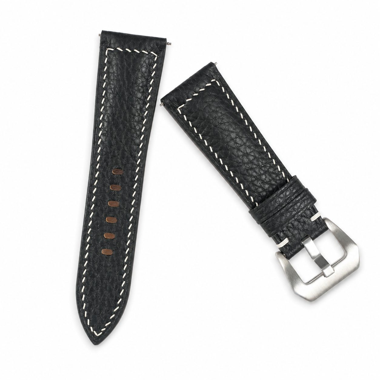 Black Togo Box Stitch Leather Watch Strap