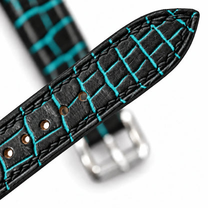 Patina Black Turquoise Alligator Leather Watch Strap - turquoise patina scale pattern macro