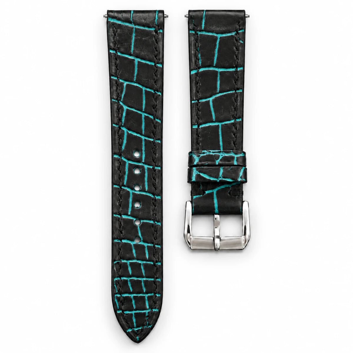 Patina Black Turquoise Alligator Leather Watch Strap - hero