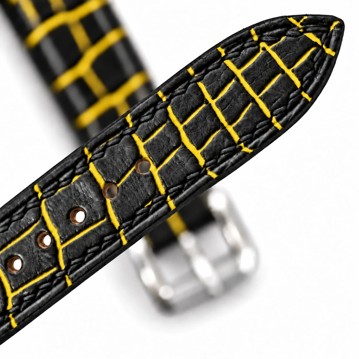 Patina Black Yellow Alligator Leather Watch Strap - yellow patina scale pattern macro