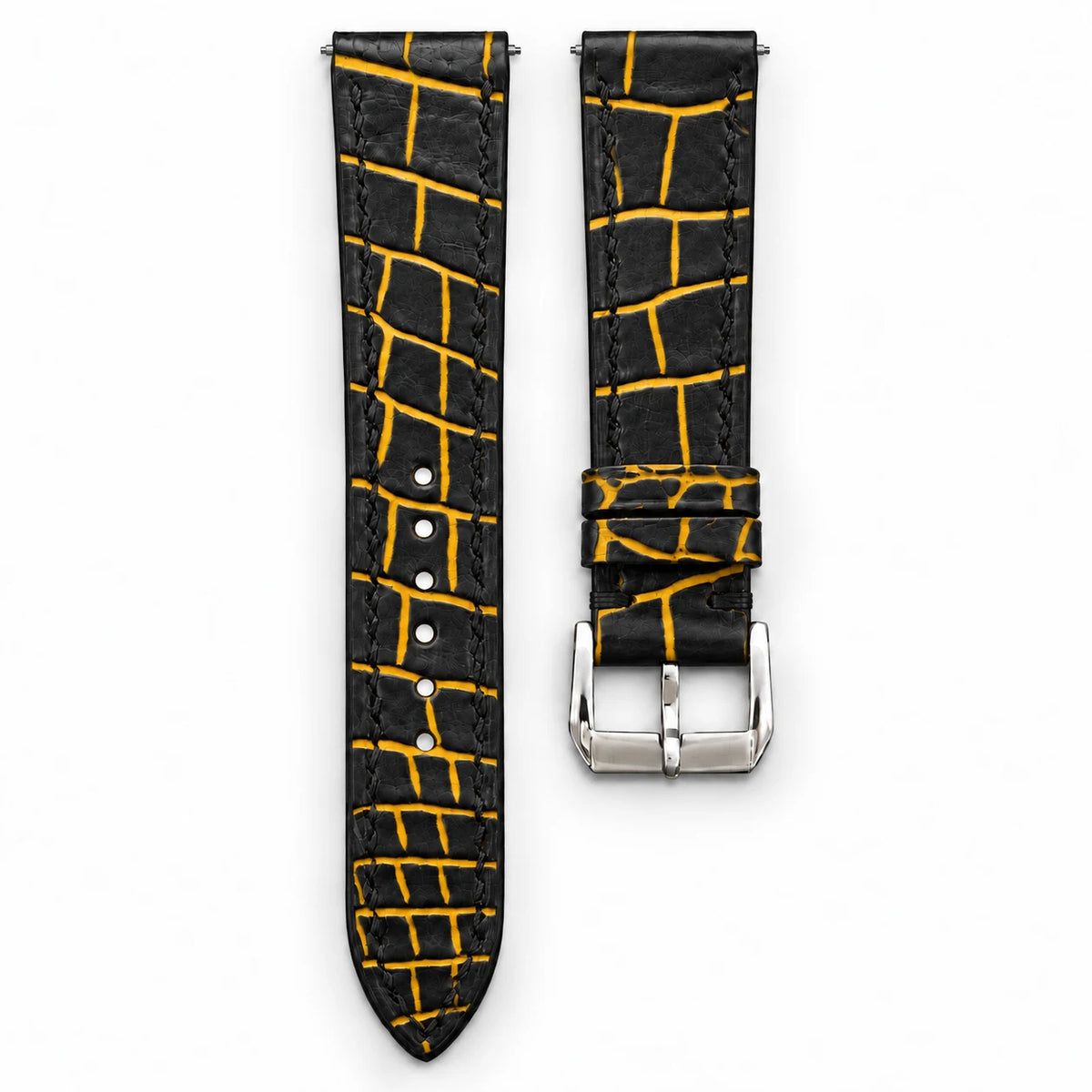 Patina Black Yellow Alligator Leather Watch Strap - hero