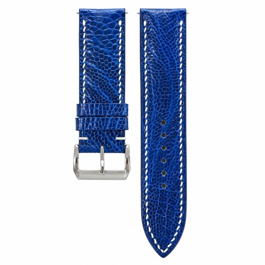Blue Fine Scale Ostrich Leg Leather Watch Strap - hero