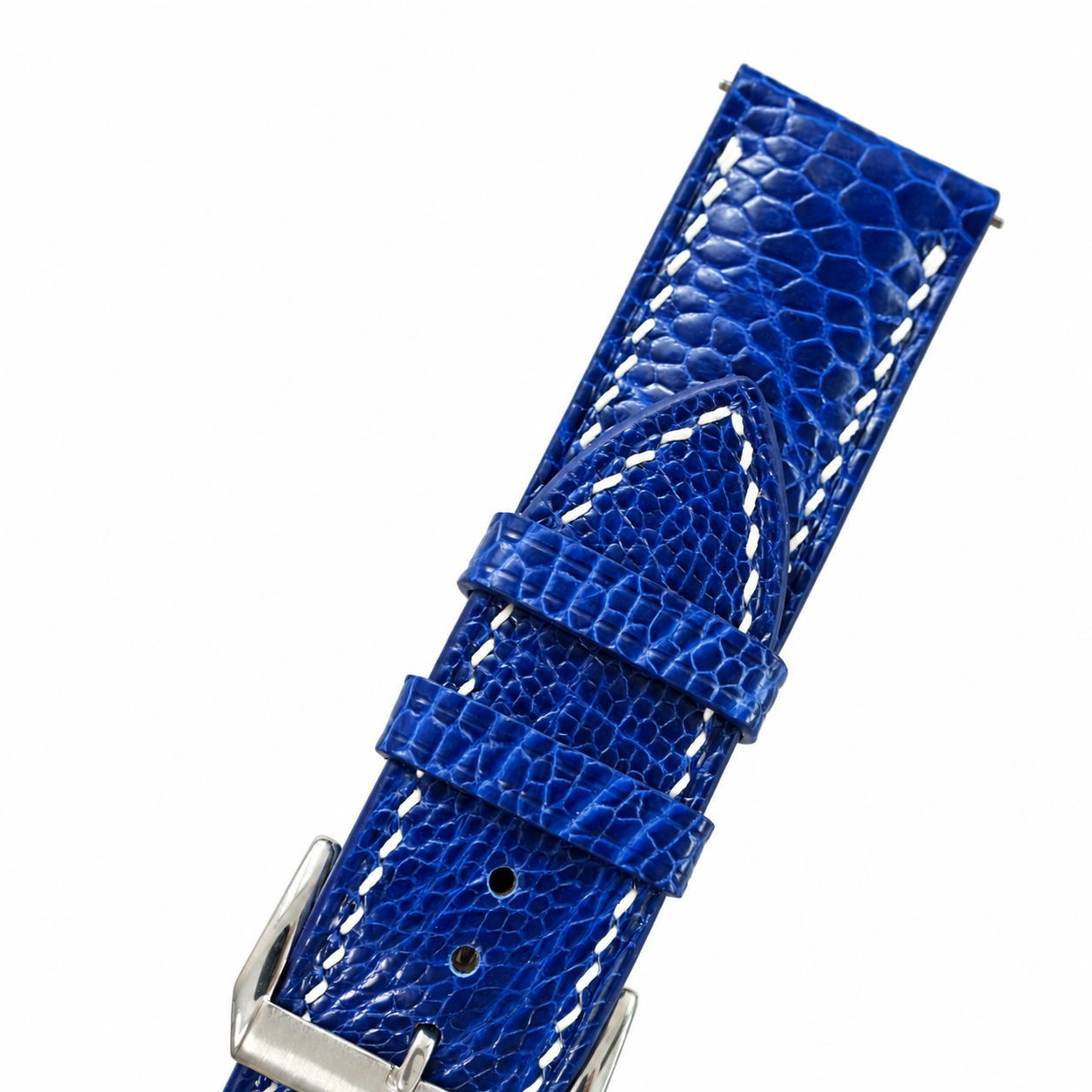 Blue Fine Scale Ostrich Leg Leather Watch Strap - side profile