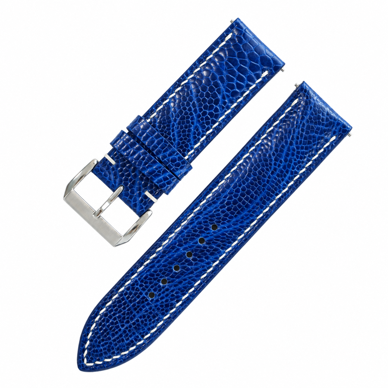 Blue Fine Scale Ostrich Leg Leather Watch Strap - on wrist