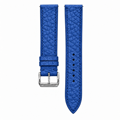 Blue Togo Leather Watch Strap with steel buckle