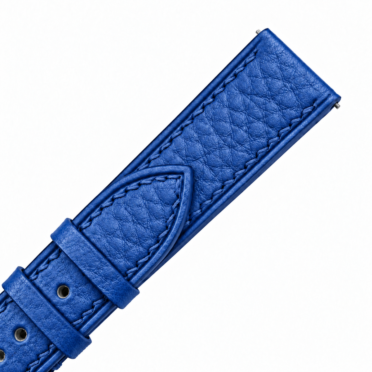 Blue Togo strap keepers and pebble grain macro