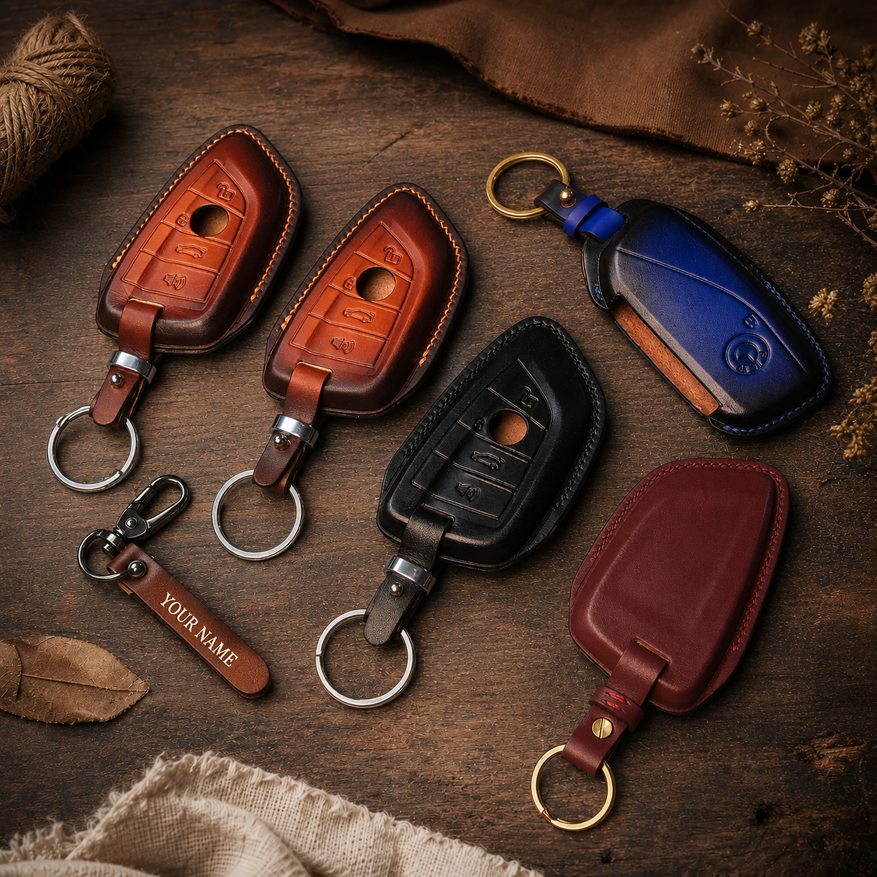 BMW i Series Leather Key Fob Cover - Patina