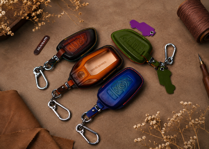 BMW X5 leather key fob cover - amber and blue