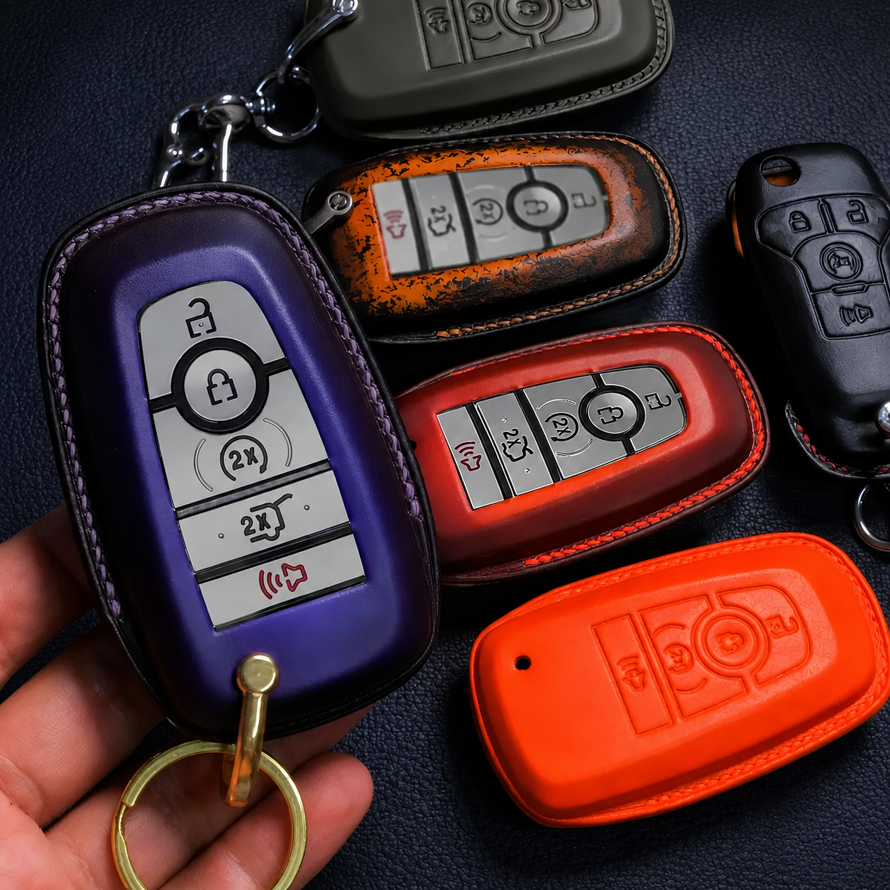 Custom Leather Key Fob Cover for Ford Bronco Sport - Hero