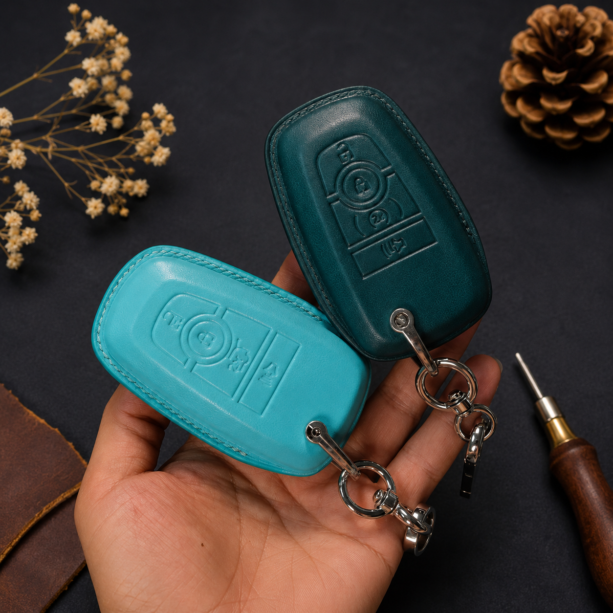 Custom Leather Key Fob Cover for Ford Bronco Sport - View 2