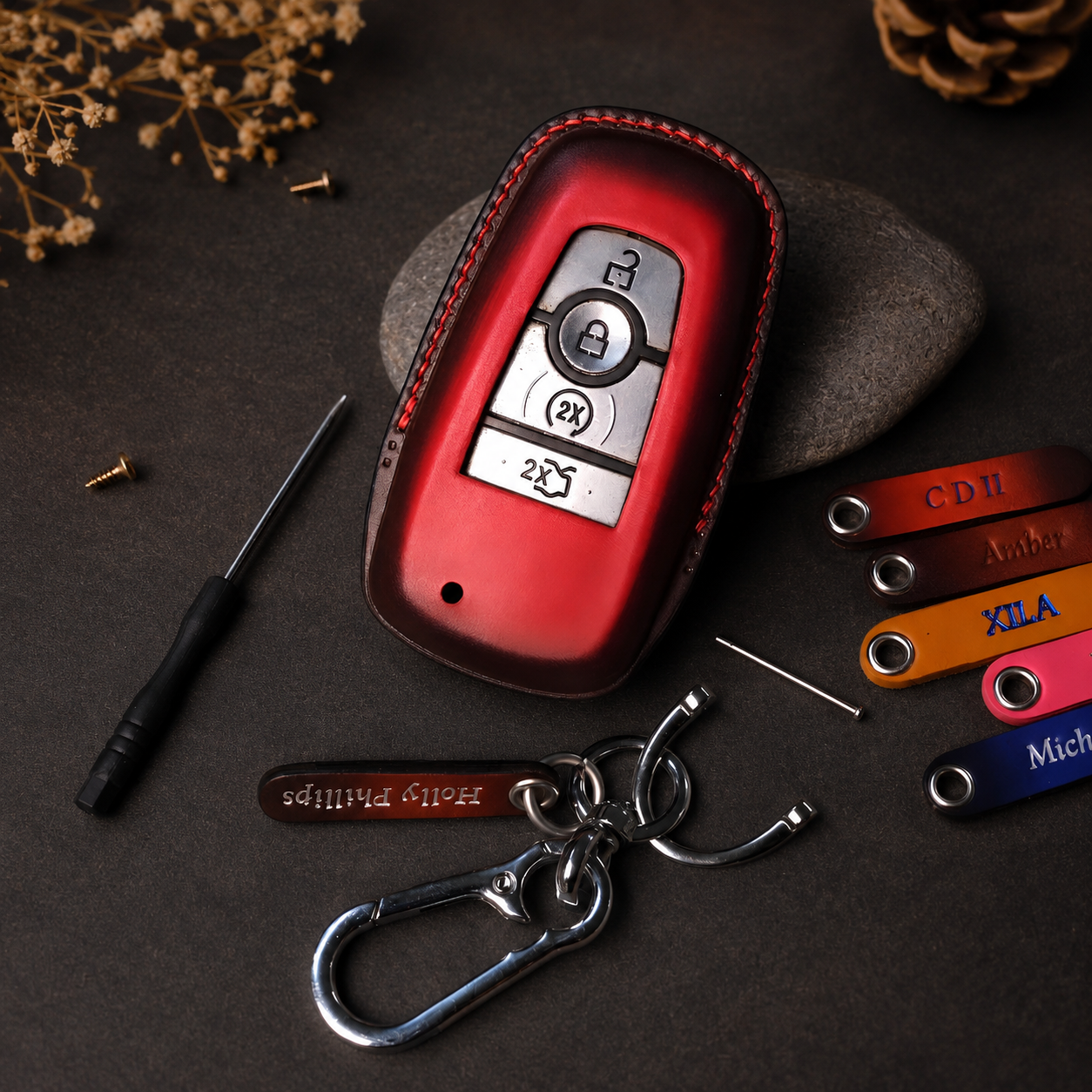 Custom Leather Key Fob Cover for Ford Bronco Sport - View 3
