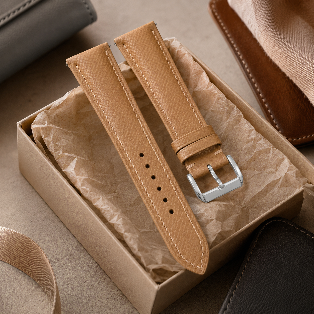Brown Epsom Leather Watch Strap