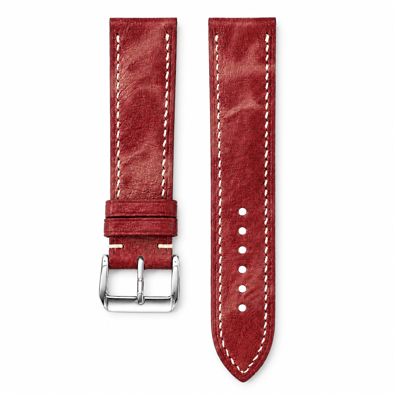 Burgundy Marble Smooth Ostrich Leather Watch Strap