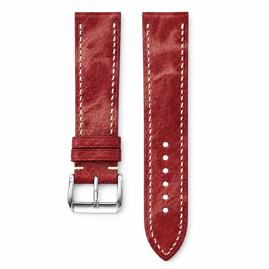 Burgundy Marble Smooth Ostrich Leather Watch Strap