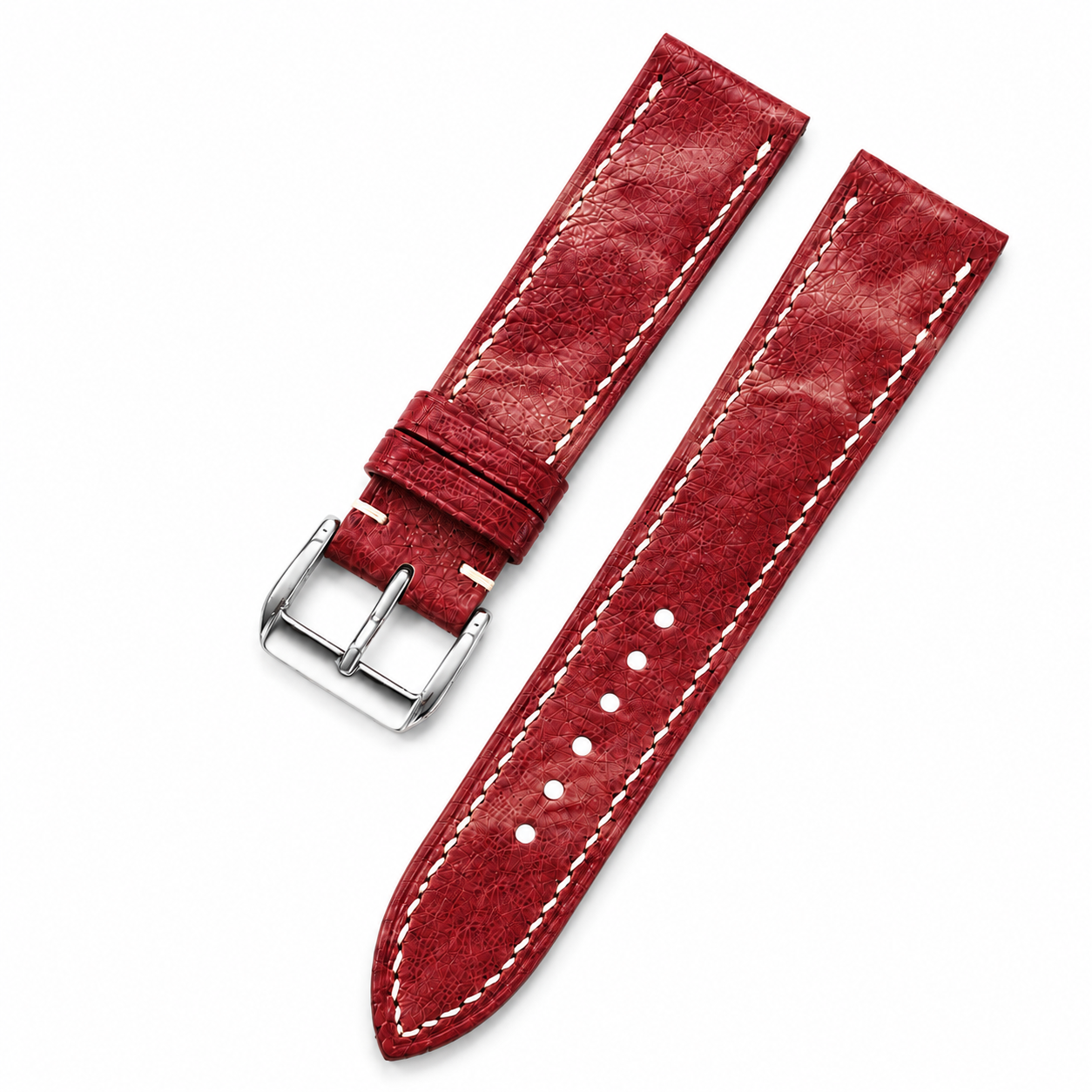 Burgundy Marble Smooth Ostrich Leather Watch Strap