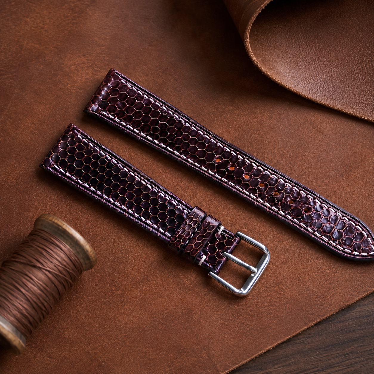 Burgundy Oxblood Lizard Leather Watch Strap