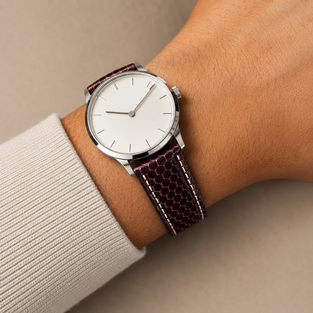 Burgundy Oxblood Lizard Leather Watch Strap