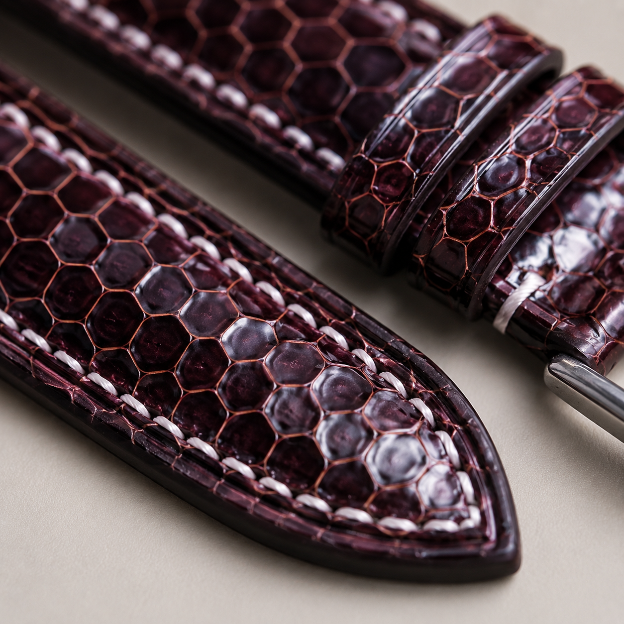Burgundy Oxblood Lizard Leather Watch Strap