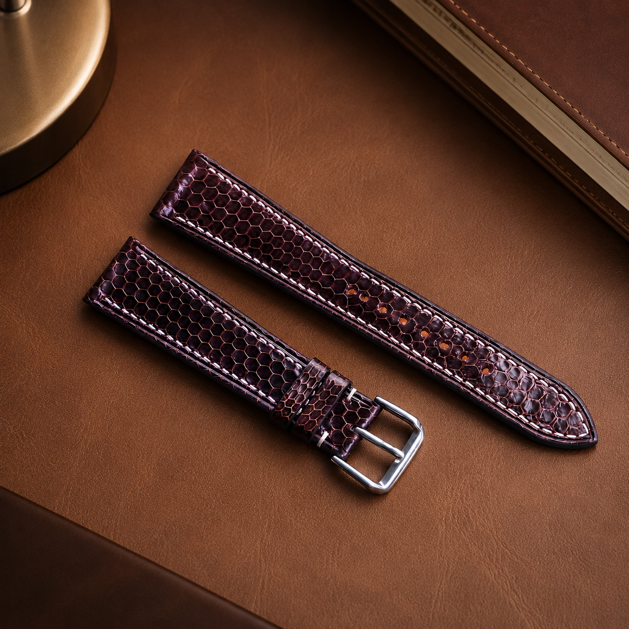 Burgundy Oxblood Lizard Leather Watch Strap