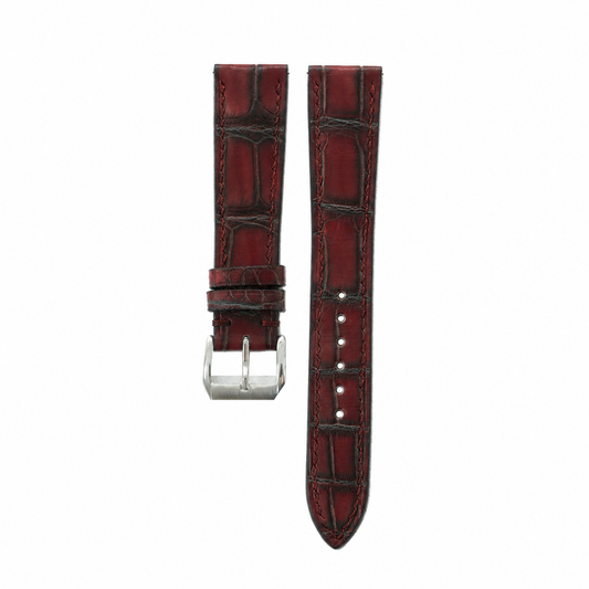 Burgundy Patina Alligator Leather Watch Strap - Photo 1