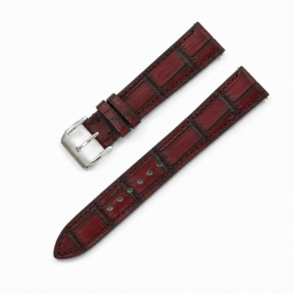 Burgundy Patina Alligator Leather Watch Strap - Photo 2