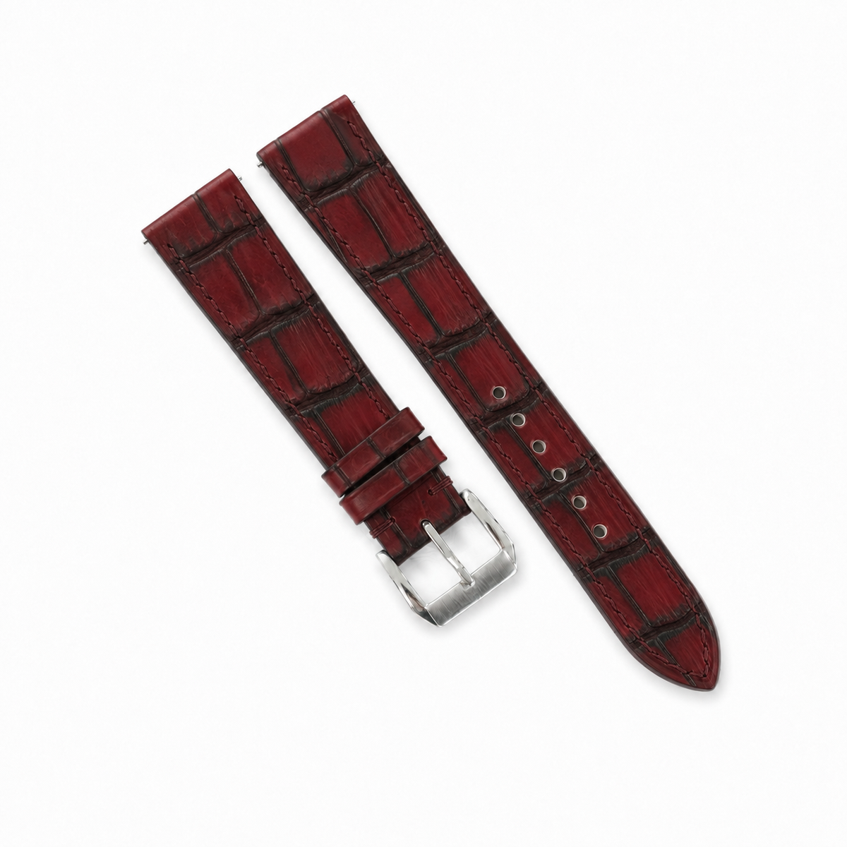 Burgundy Patina Alligator Leather Watch Strap - Photo 3