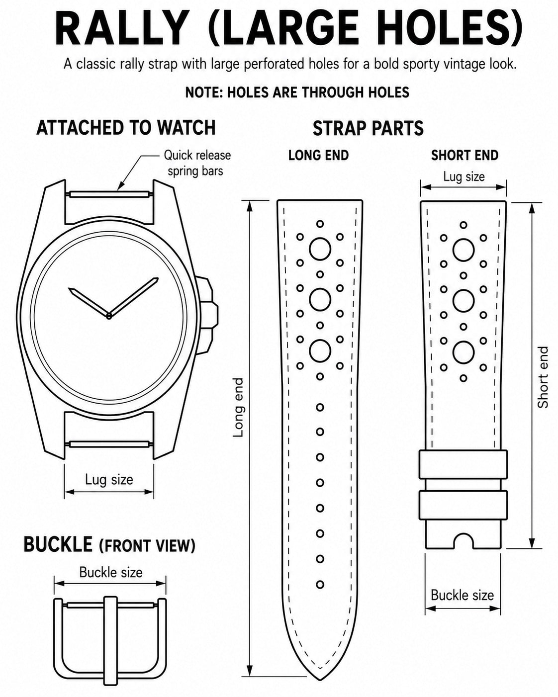 Custom Through-Hole Rally Leather Watch Strap - Rally Large Holes through style