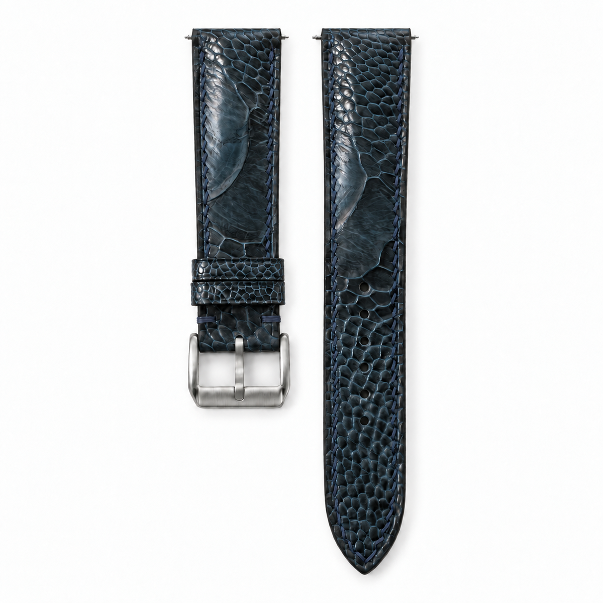 Dark Navy Ostrich Leg Leather Watch Strap - hero