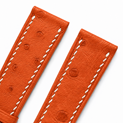 Orange Ostrich Leather Watch Strap - quill texture detail