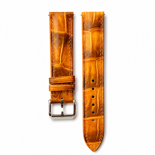 British Tan Brown Alligator leather watch strap - honey patina