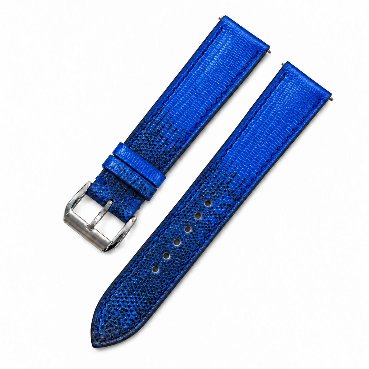 Blue Black Lizard Leather Watch Strap - two piece diagonal