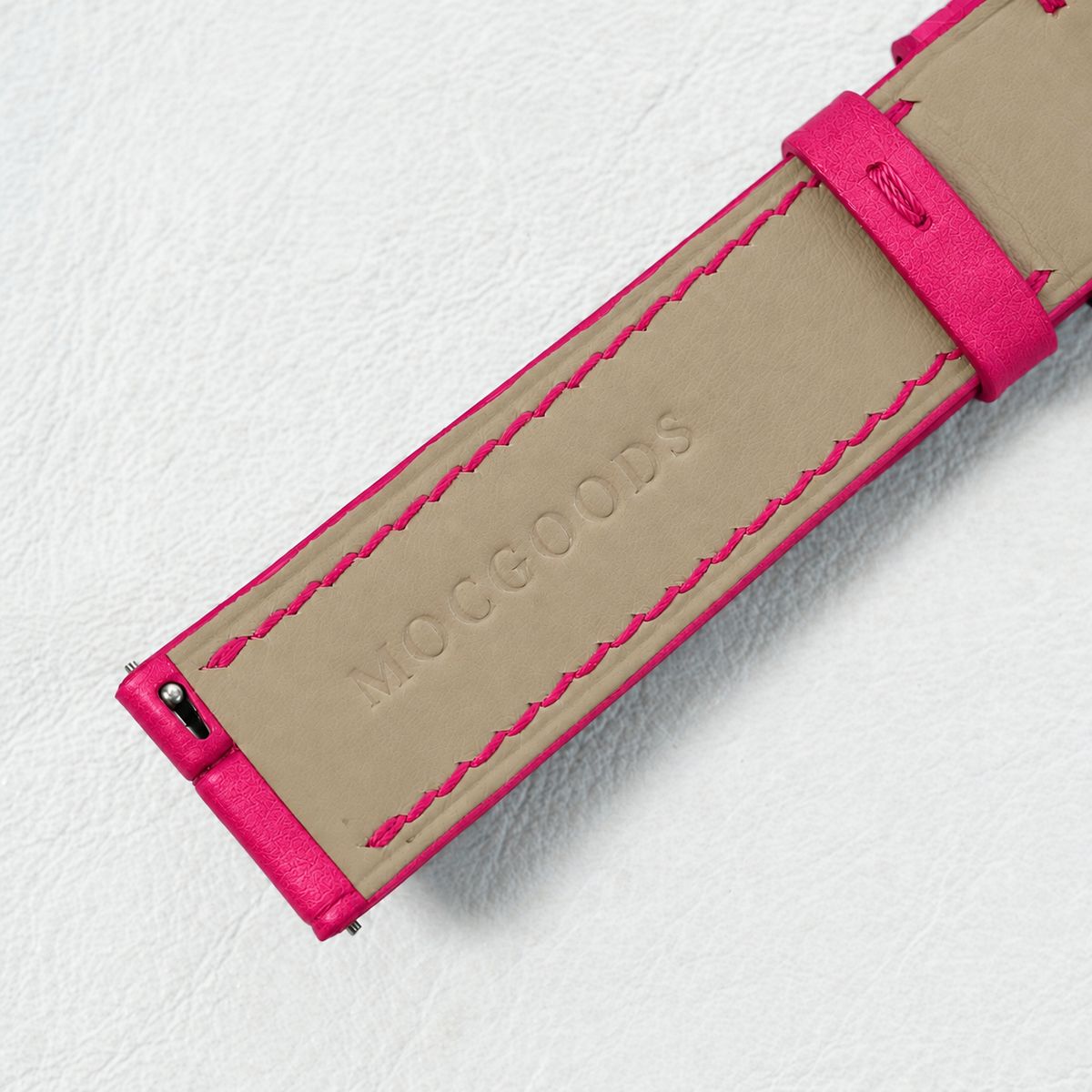 Fuchsia Pink Swift Leather Watch Strap - underside and beige lining detail