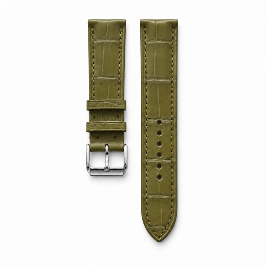Olive Alligator Leather Watch Strap - Tonal Stitch - hero