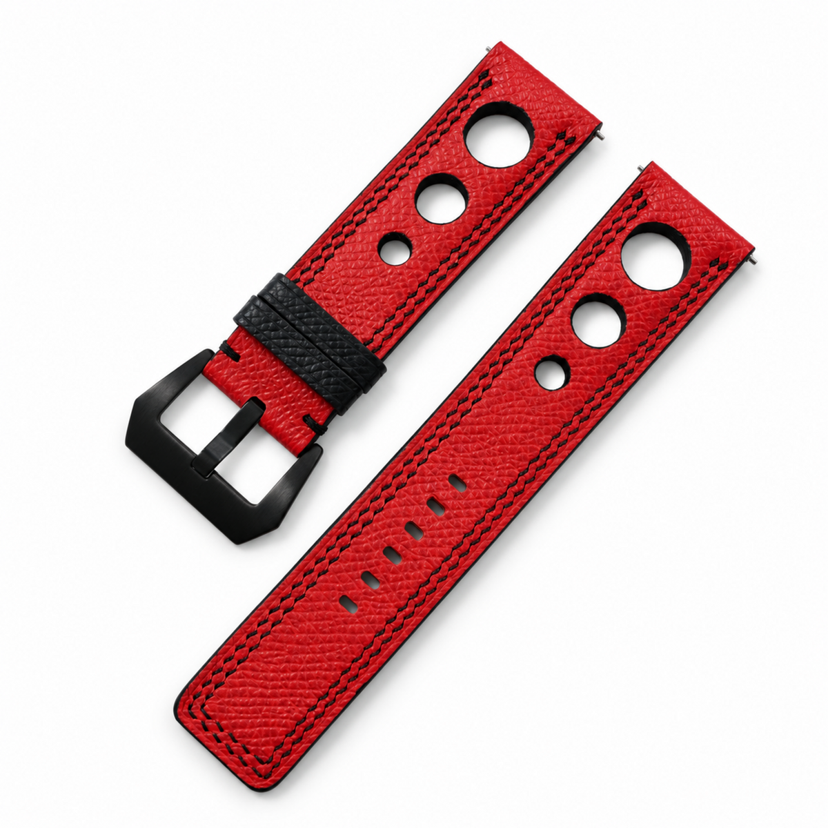 Red 3 Holes Rally Epsom Leather Watch Strap - red Epsom grain