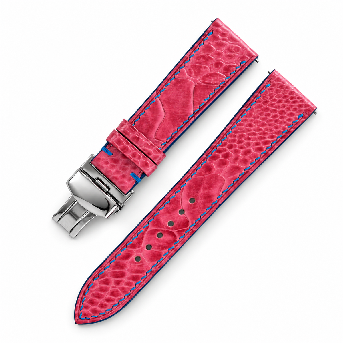 Pink Ostrich Leg Leather Watch Strap - two piece diagonal