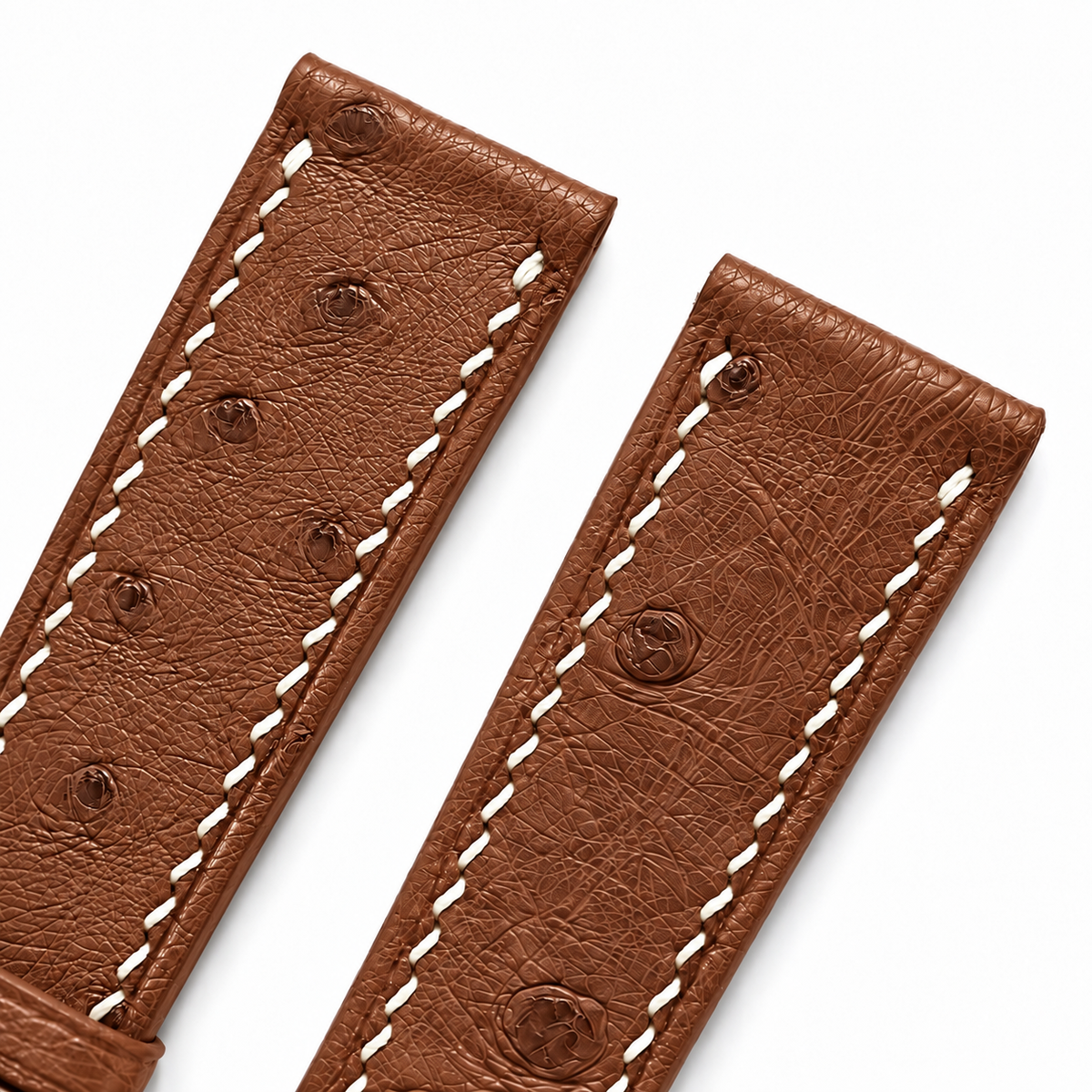 Cognac Brown Ostrich Leather Watch Strap - quill texture detail