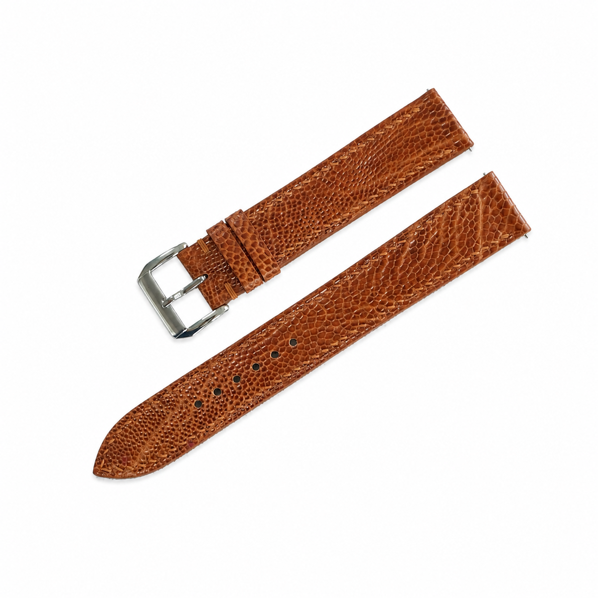 Golden cognac ostrich leg watch strap, taper and buckle