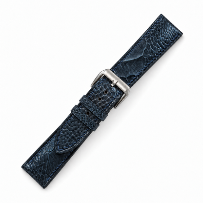 Dark Navy Ostrich Leg Leather Watch Strap - ostrich leg texture