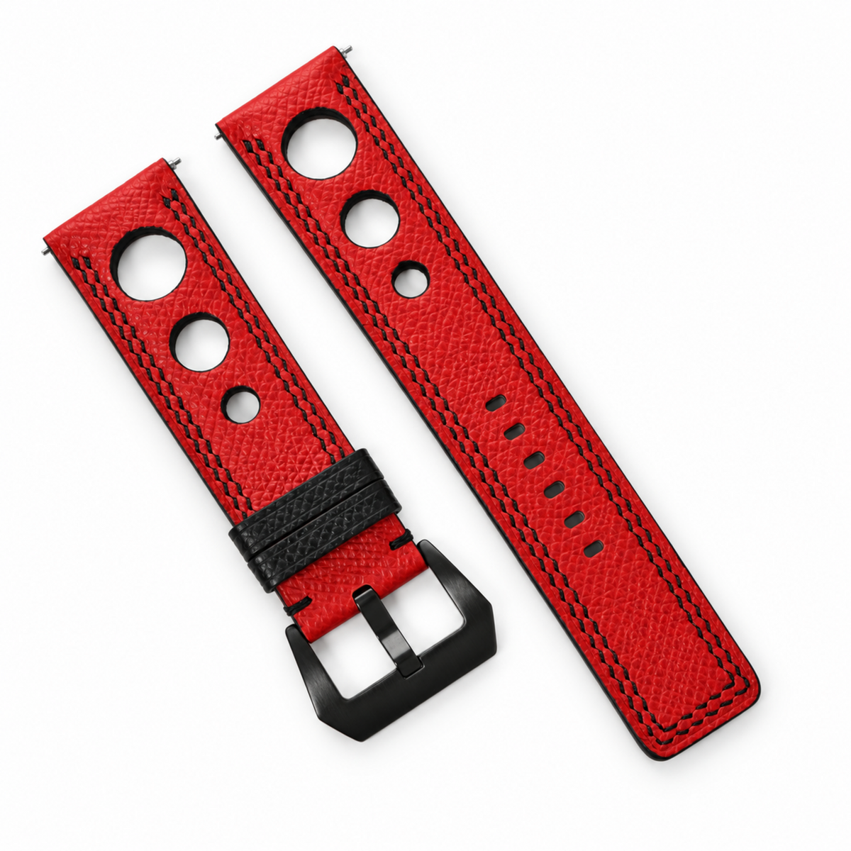 Red 3 Holes Rally Epsom Leather Watch Strap - red rally strap two piece