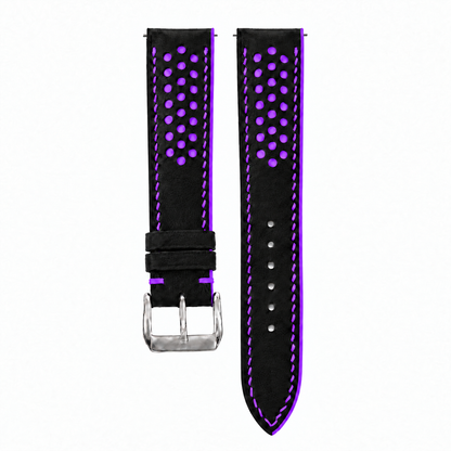 Black and Purple Racing Holes Rally Swift Leather Watch Strap - hero