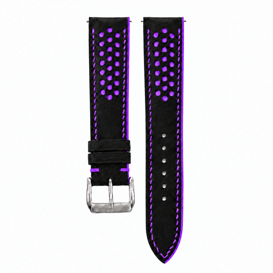 Black and Purple Racing Holes Rally Swift Leather Watch Strap - hero