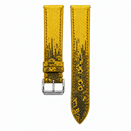 Yellow Black Lizard Leather Watch Strap - hero
