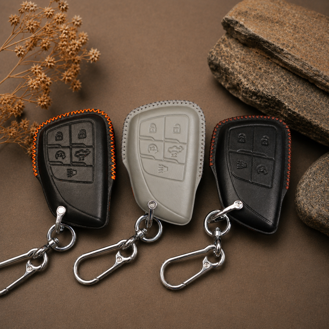Chevrolet Silverado leather key fob cover - black and tan