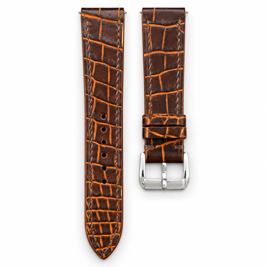 Patina Chocolate Brown Alligator Leather Watch Strap - hero