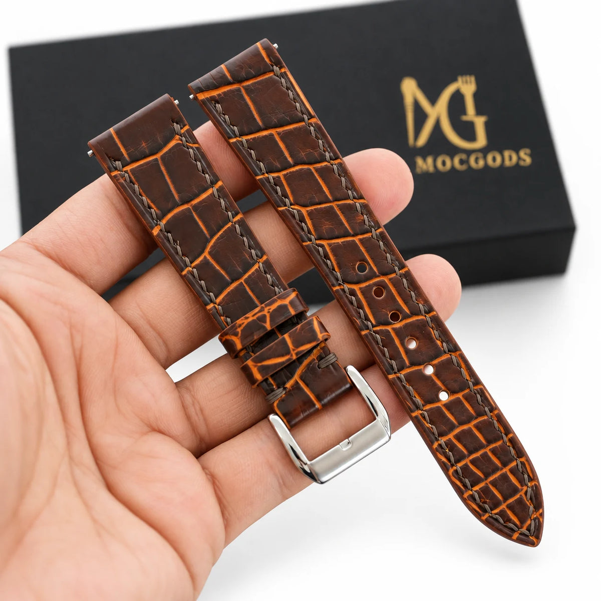 Patina Chocolate Brown Alligator Leather Watch Strap - with Moc Goods box