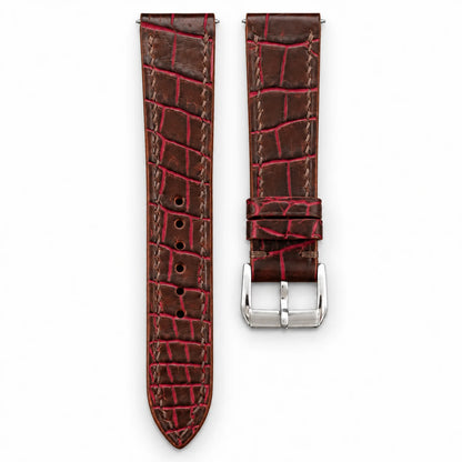 Patina Chocolate Brown Red Bordeaux Alligator Leather Watch Strap - hero