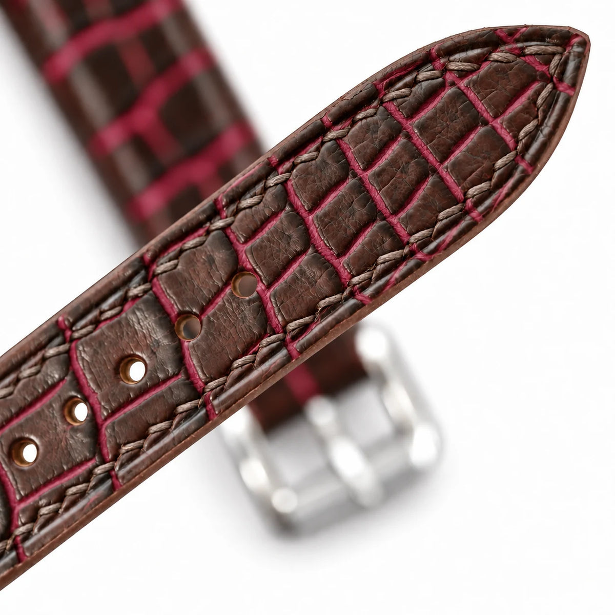 Patina Chocolate Brown Red Bordeaux Alligator Leather Watch Strap - red bordeaux patina scale pattern macro