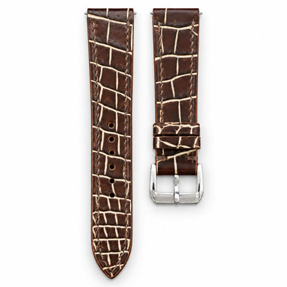 Patina Chocolate Brown Ivory Alligator Leather Watch Strap - hero