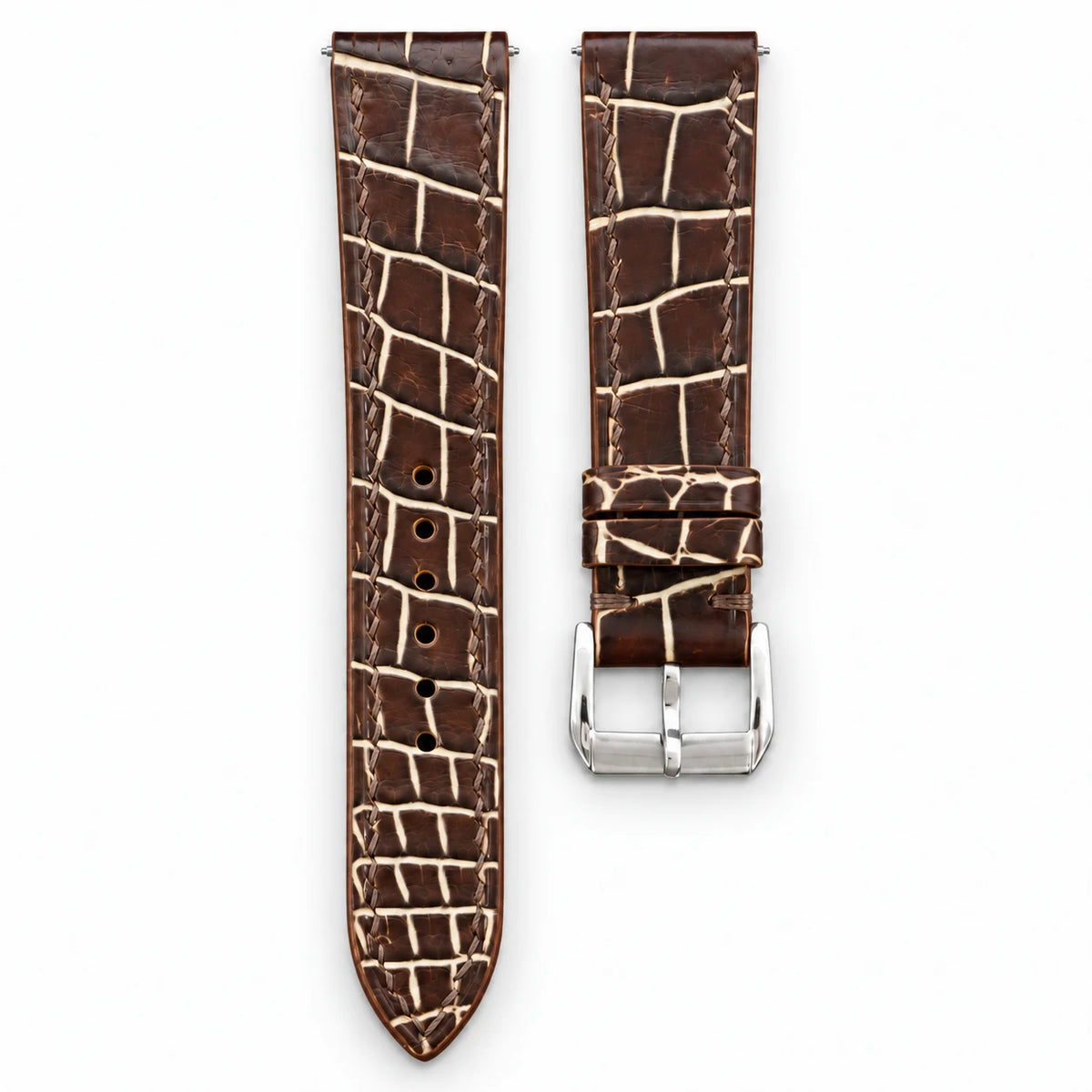 Patina Chocolate Brown Ivory Alligator Leather Watch Strap - side profile ivory patina