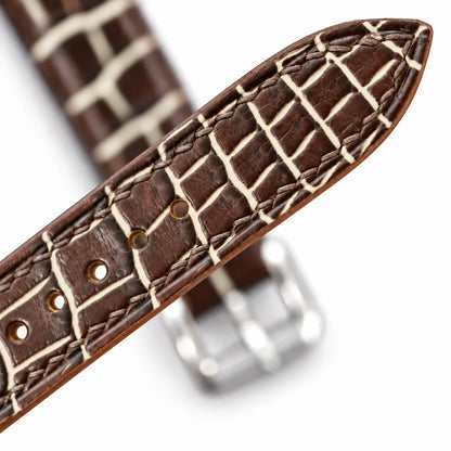 Patina Chocolate Brown Ivory Alligator Leather Watch Strap - ivory patina scale pattern macro